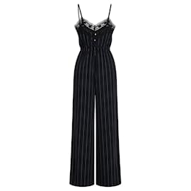 Jumpsuit Goen J a righe con pizzo, gamba larga, nera, senza maniche, pezzo statement. - Autre Marque