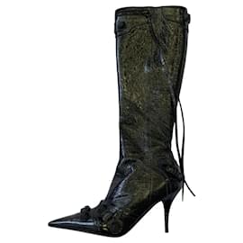 Botas altas Balenciaga Le Cagole de cuero negro con tachuelas