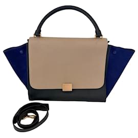 Borsa Céline Trapeze Tricolor Grande Pelle Nero Blu Taupe