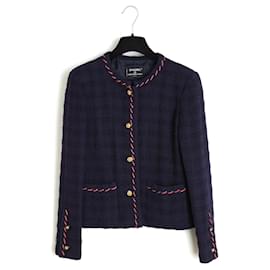 Chaqueta Chanel años 70 Tweed Lana Azul Marino FR38