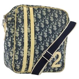 Borsa a Spalla in Tela Trotter Christian Dior PVC Blu Navy Argento Auth 177902