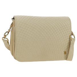 BALLY Bolso de Hombro de Cuero Beige Dorado Auth am11516A