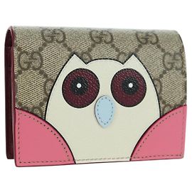 GUCCI GG Supreme Cartera Bifold PVC Beige Oro 818767 Auth BA12475M