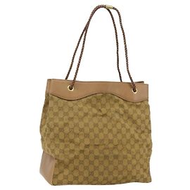 GUCCI GG Canvas Tote Bag Beige Gold 109141 Auth bs35044