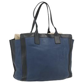 Chloé Chloe Tote Tasche aus Leder Navy Gold Auth bs35003
