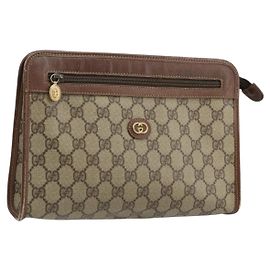GUCCI GG Supreme Clutch Bag PVC Beige Gold 014 115 6063 Auth 178169
