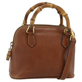 Borsa a mano in pelle GUCCI Bamboo 2way Marrone Oro 007 1014 0231 Auth YKZ1296
