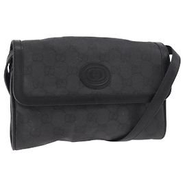Borsa a Spalla GG Canvas Gucci Nera Oro 004 904 0198 Auth 177480