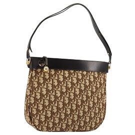 Christian Dior Trotter Canvas Schultertasche Braun Gold Auth 178175