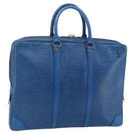 LOUIS VUITTON Epi Porta Documentos de Viagem Bolsa de Negócios Azul M41144 LV Auth 178528