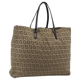 Borsa a mano in tela Zucca FENDI nera e marrone Auth 175118