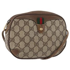 Borsa Sherry Line GG Supreme Web di GUCCI in PVC beige e oro 89 02 066 Auth 178969