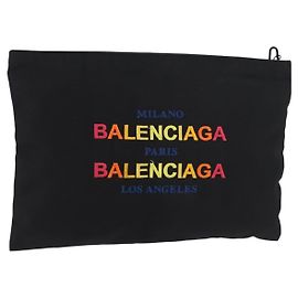 Bolso Clutch BALENCIAGA de lona negro plateado 459745 Auth bs34917A