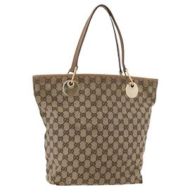 Borsa Tote GG in Tela Gucci Beige Oro 120836 Auth bs34806