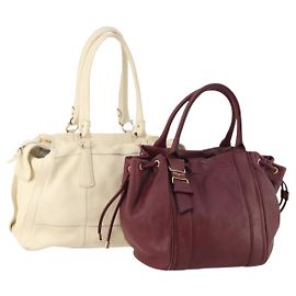 Bolso de mano de cuero Gancini Salvatore Ferragamo 2 piezas Rojo Blanco Auth BA12348