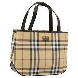 Borsa a mano in PVC pelle beige con motivo Nova Check di BURBERRY Auth BA12421