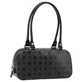 Borsa a mano Gancini in pelle nera e argento di Salvatore Ferragamo Auth BA12414A