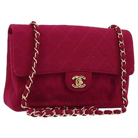 CHANEL Matelassé 25 Bolso de Cadena de Algodón Púrpura Oro CC Auth 177962