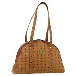 Borsa Tote Vicetos Logogram MCM in pelle PVC marrone e oro Auth 177569