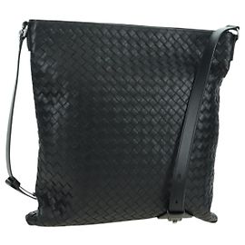 Borsa a Spalla in Pelle Nera Intrecciato Bottega Veneta Argento Auth am11497SAV