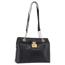 BALLY Borsa a Spalla a Catena Pelle Nera Oro Auth ka4189A - Bally