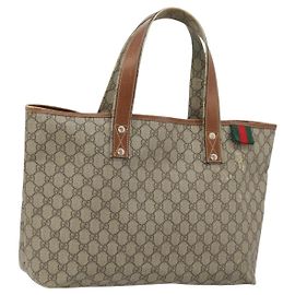 Gucci GG Supreme Web Sherry Line Tote Bag aus PVC Beige Gold 211134 Auth BA12361