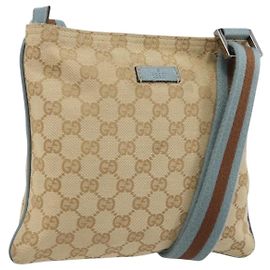Gucci GG Canvas Sherry Line Schultertasche Beige Silber 146309 Auth 177489A