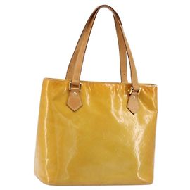 LOUIS VUITTON Bolsa de Mão Monogram Vernis Houston Bege M91004 LV Auth BA12367
