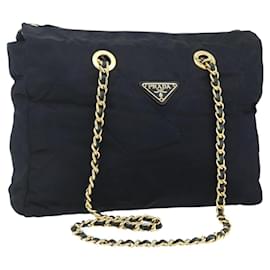 Borsa Tote in Nylon PRADA con Catena, Blu Navy, Oro, Autentica 177788 - Prada