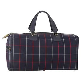 Borsa Boston in tela Nova Check Burberrys blu navy e oro Auth 153792