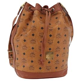 Bolsa de drawstring Vicetos Logogram MCM en cuero PVC marrón y dorado Auth BA12441A
