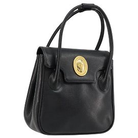 Borsa a mano Christian Dior in pelle nera e oro Auth 177713