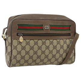 GUCCI GG Supreme Web Sherry Line Schultertasche PVC Beige Gold Auth 177704