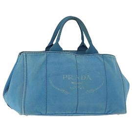 PRADA Canapa MM Borsa a mano in tela azzurro chiaro oro Auth 178585