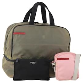 PRADA Borsa Sportiva in Nylon 3 Pezzi Nero Rosa Kaki Auth ti3874 - Prada