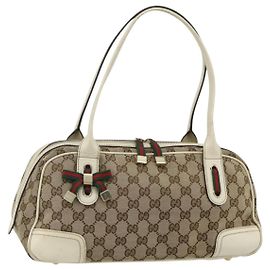 Borsa Princey Web Sherry in tela GG di GUCCI Beige Oro 161720 Auth 179038A