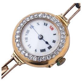 Autre Marque Armbanduhr mit Diamanten aus dem frühen 20. Jahrhundert, 18K Gold, London Importmarken, ca. 1912