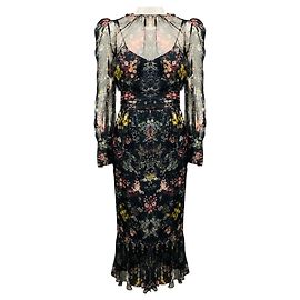 Autre Marque Vestido midi de organza de seda con mangas abullonadas florales Marianne negro multi de Cinq a Sept