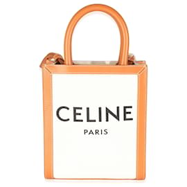 Borsa Cabas Mini Vertical in Tela Naturale e Pelle di Vitello Celine - Céline