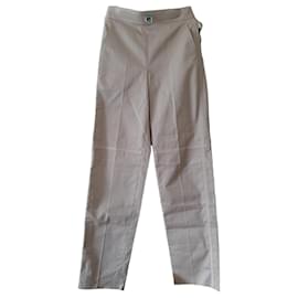 Pantalón Hermès Algodón y Cuero Beige