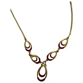 Collier Vintage GUY LAROCHE Signé - Plaqué Or et Émail Rouge Rubis - Haute Couture Parisienne 1970/1980