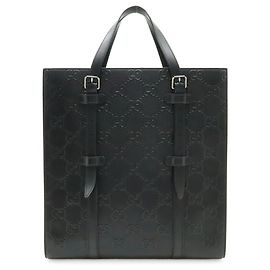 Gucci GG Prägung schwarze Leder-Tote