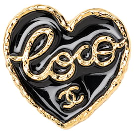 Spilla in smalto dorato a forma di cuore Coco CC di Chanel
