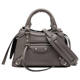 Sac à main Balenciaga Mini Motocross Neo Classic City en cuir de veau grainé gris
