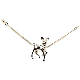 Collana pendente a forma di cervo in perla finta e strass placcata oro CC dorato Chanel