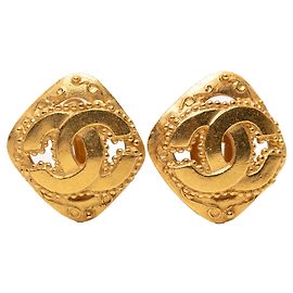 Orecchini a clip a forma di rombo placcati in oro CC dorato Chanel