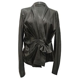 Giacca con vita annodata Rick Owens in pelle di agnello nera