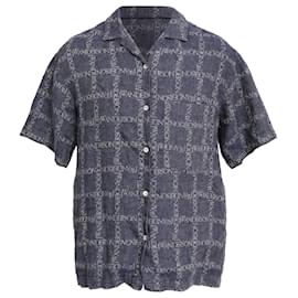 Button-Down-Hemd aus blauer Leinen mit Jw Anderson Logo-Jacquard - JW Anderson