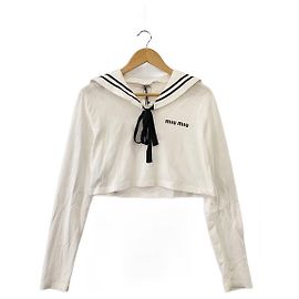 Miu Miu Top Marinara Bianco a Maniche Lunghe