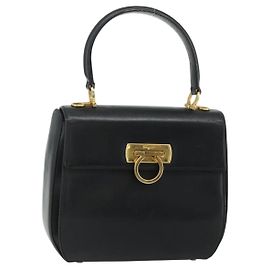 Gancini Handtasche aus Leder Salvatore Ferragamo 2-Wege Schwarz Gold Auth ka4209